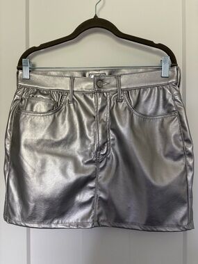MOTHER The Vagabond Zip Mini Skirt Silver Dagger Faux Leather- 31